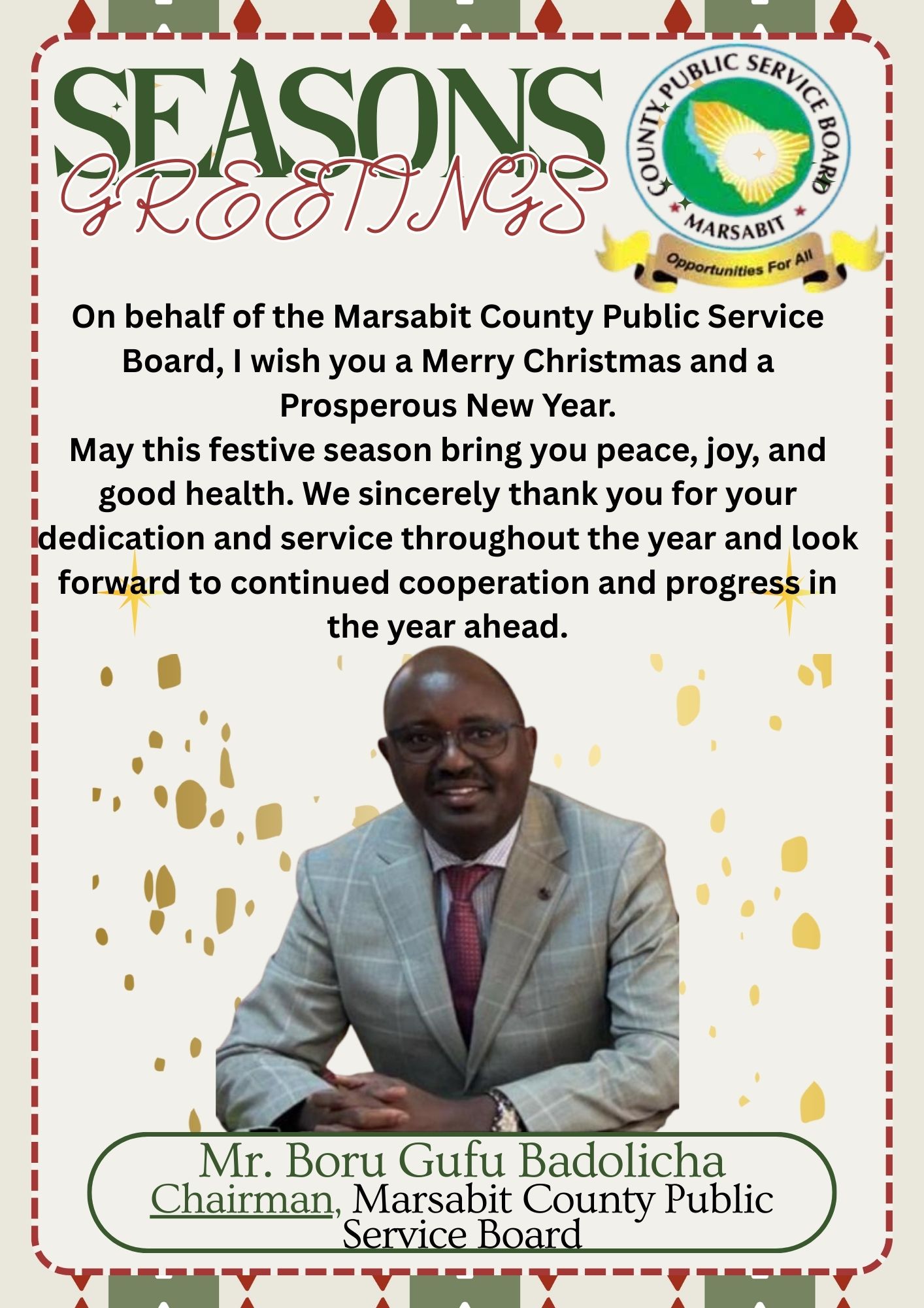 Holiday Seasons Greetings From Public Service Board Chairman